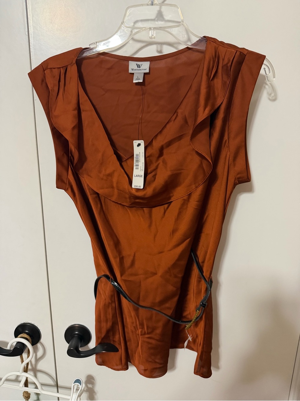 Worthington Rust Brown Ruffle Neck Blouse size Large